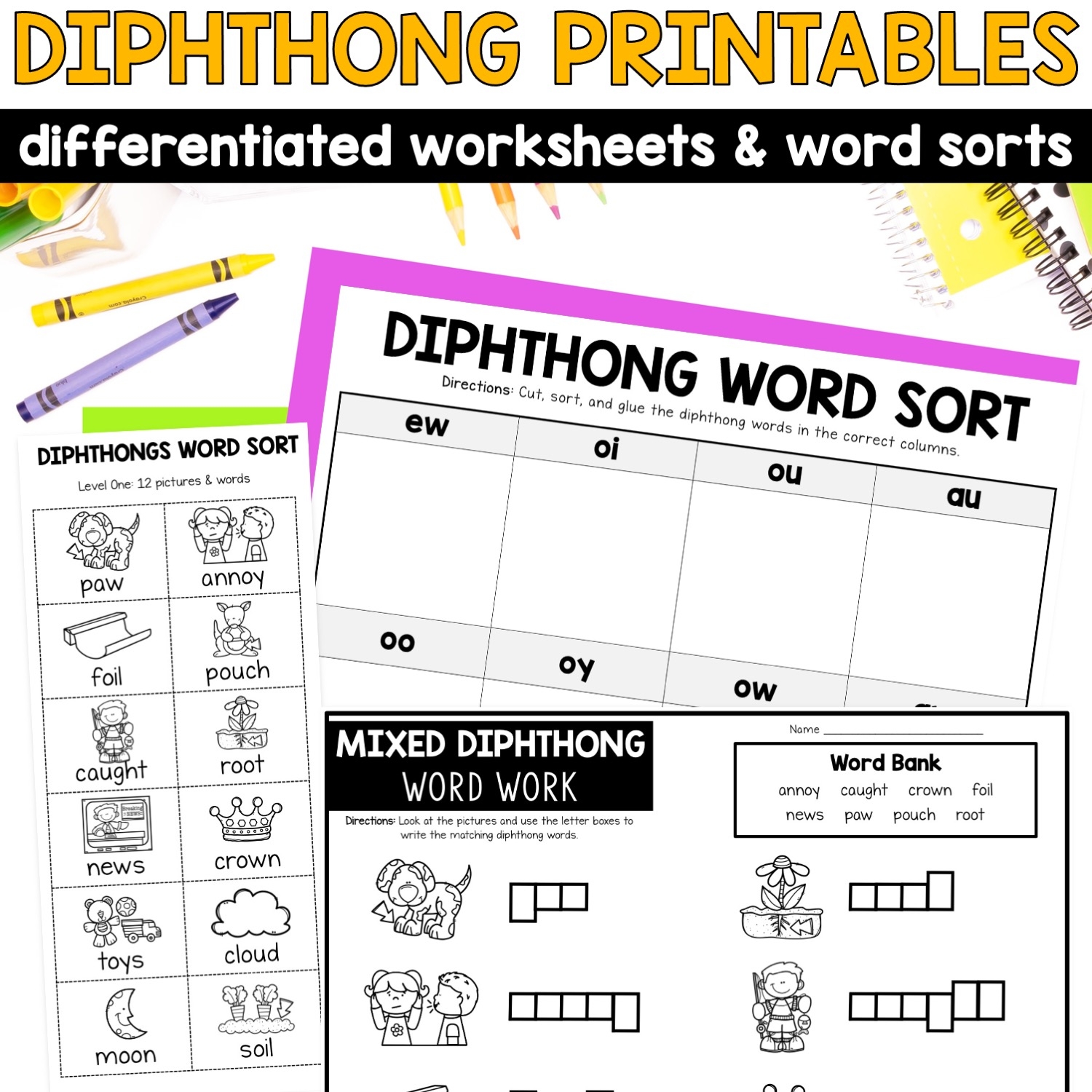 Vowel Diphthongs OU OW OI OY AU AW EW OO Phonics Activities Simply Creative Teaching