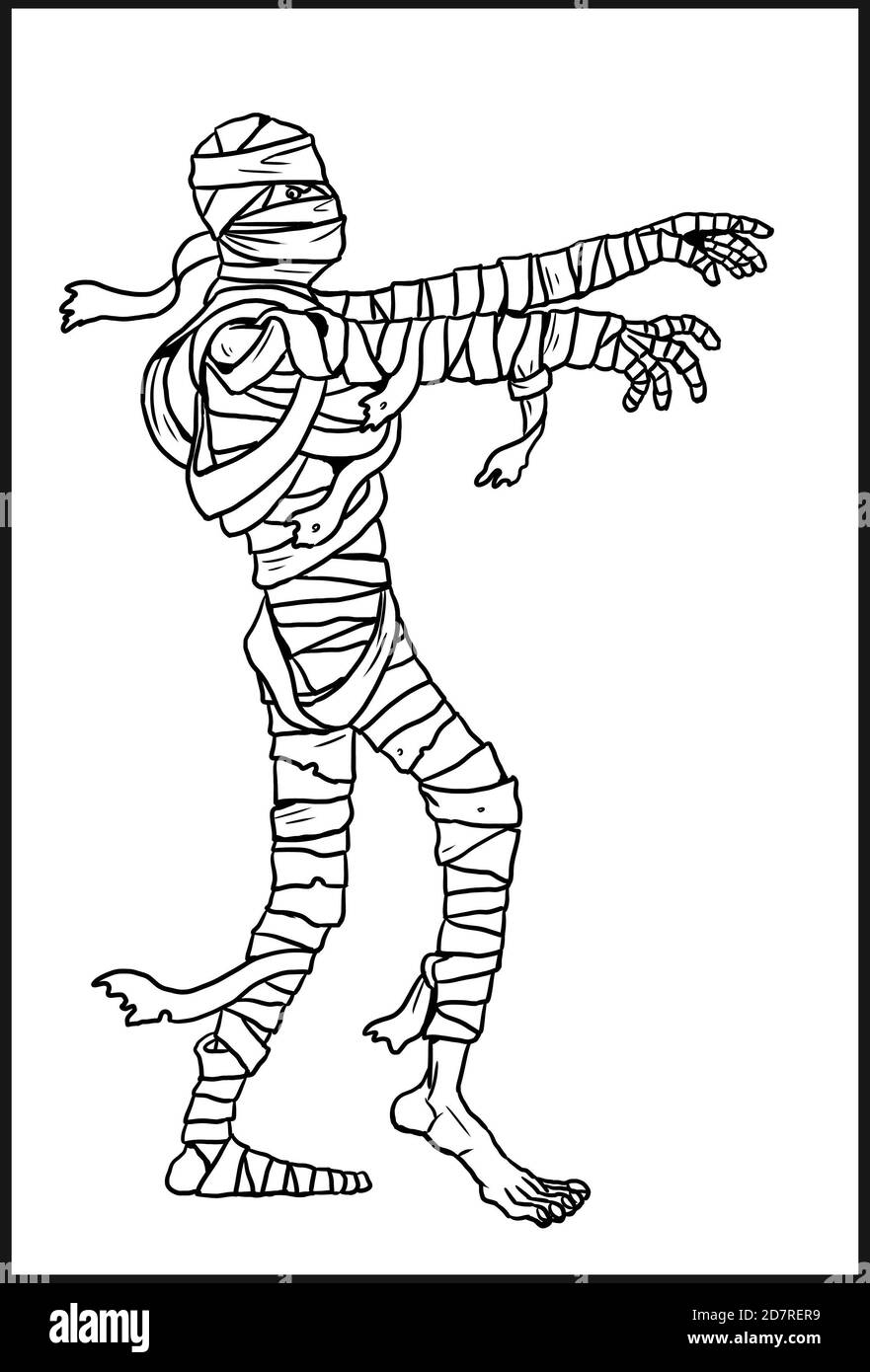 Walking Mummy Halloween Drawing Coloring Template Stock Photo Alamy