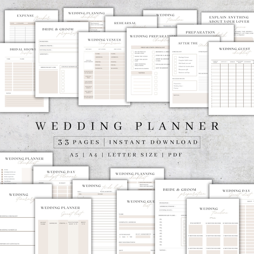 Wedding Planner Printable Printable Wedding Planner Pages Wedding Plan Bundle Wedding Planning Book Wedding Planner PDF A4 A5 2024 Etsy