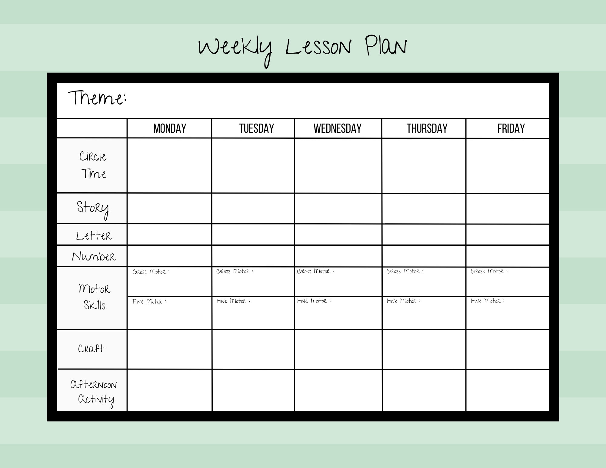 Weekly Lesson Plan For Pre k preschool kindergarten daycare PDF Instant Digital Download Printable Template Homeschool planner Simple Etsy