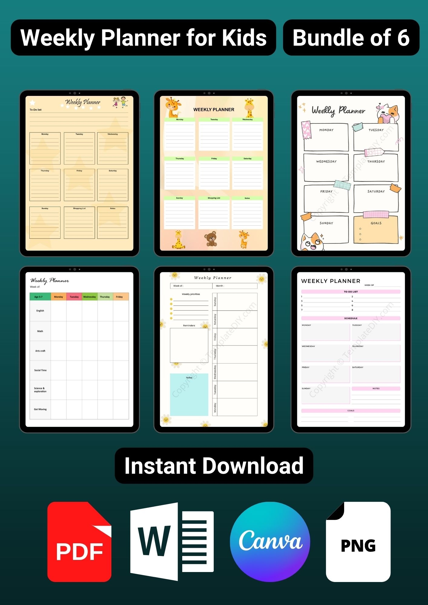 Weekly Planner For Kids Template PDF Word Excel