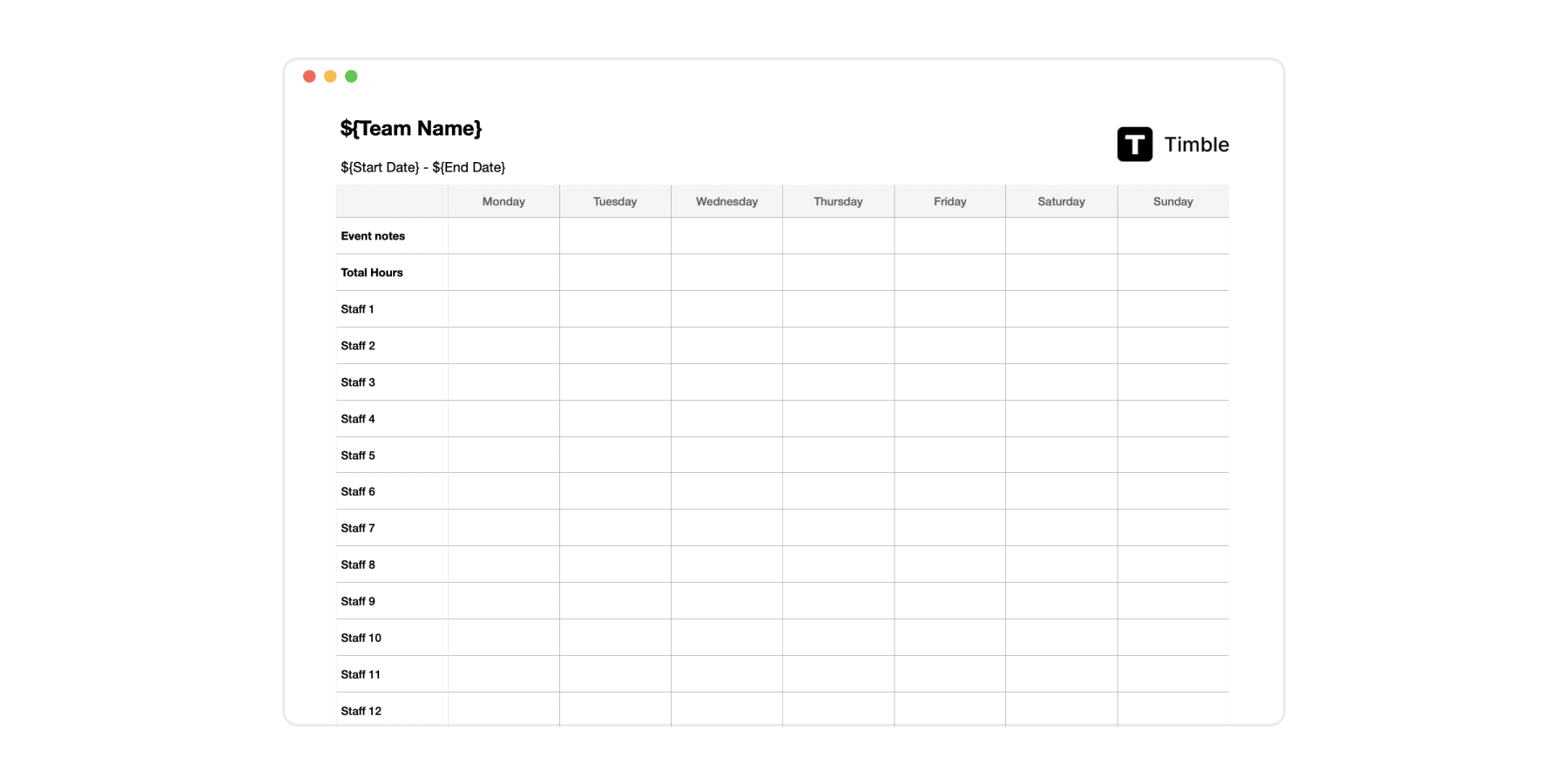 Free Roster Templates Printable