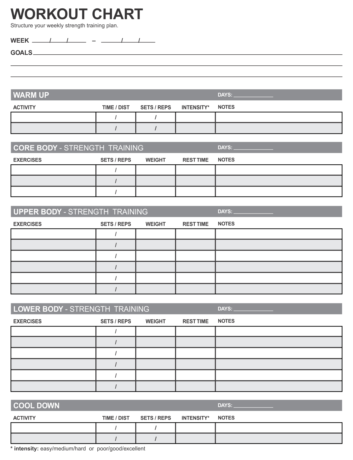 Weight Lifting Workouts Charts 10 Free PDF Printables Printablee