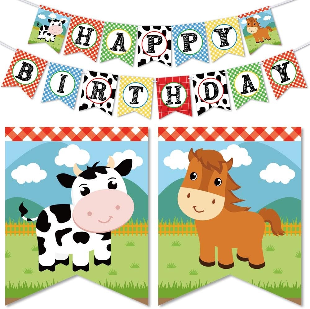 WERNNSAI Farm Animals Birthday Banner Happy Birthday Banner With Tractor Barnyard Bunting Garland For Kids Boys Girls Farm Theme Party Decorations Supplies