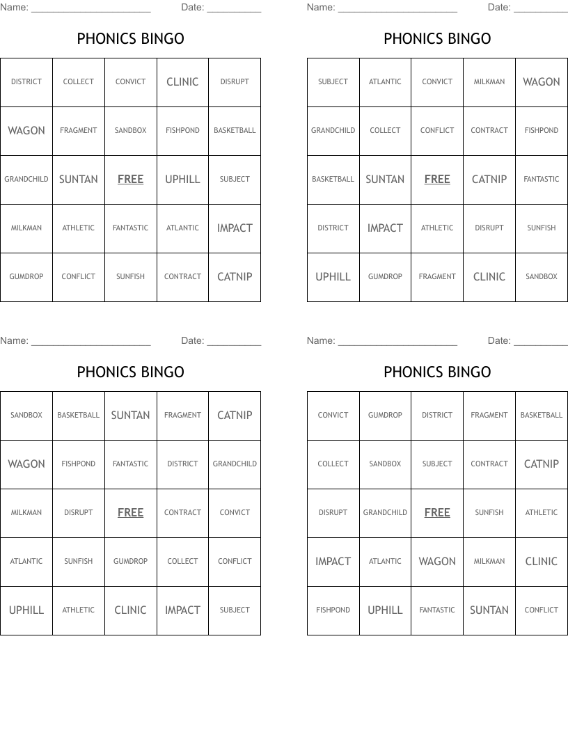 WILSON READING 3 2 Bingo Cards WordMint