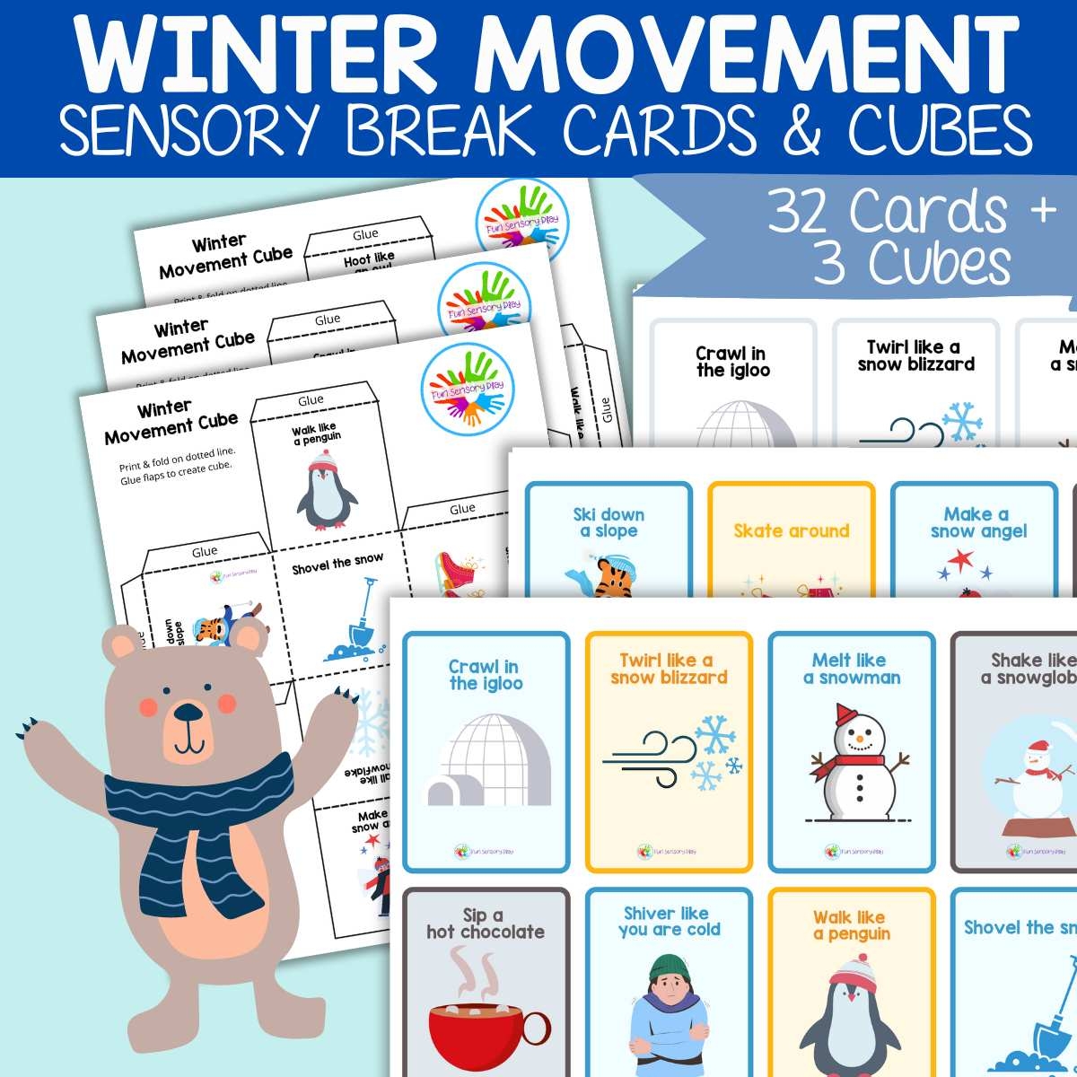 Winter Movement Cards And Cubes Sensory Body Break
