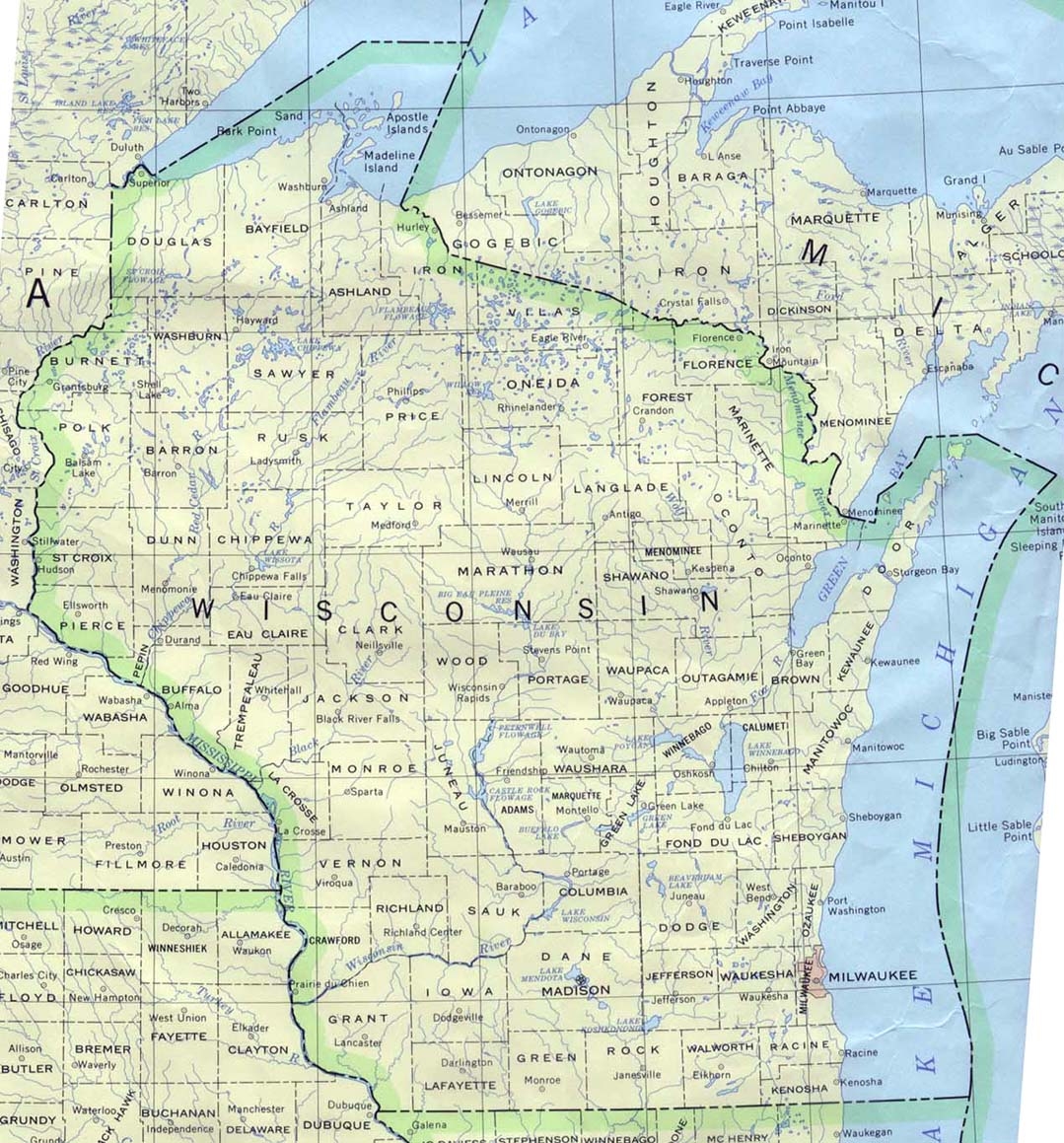 Free Printable Map Of Wisconsin