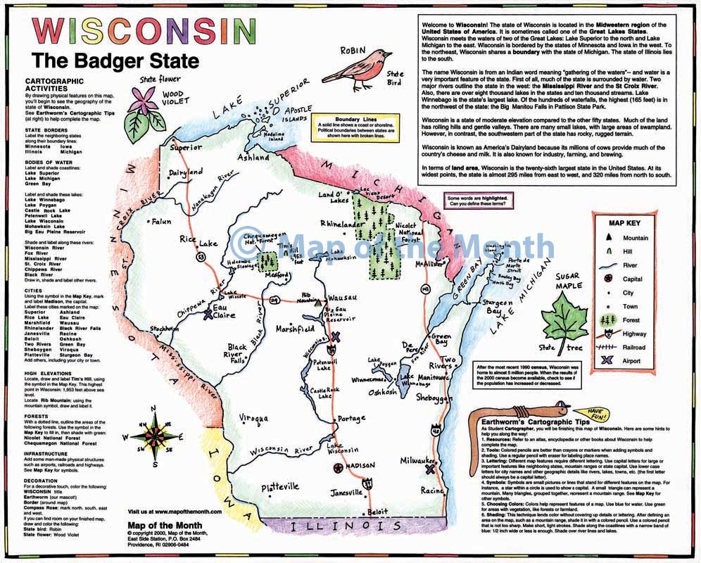 Wisconsin Map Blank Outline Map 16 By 20 Inches Activities Included