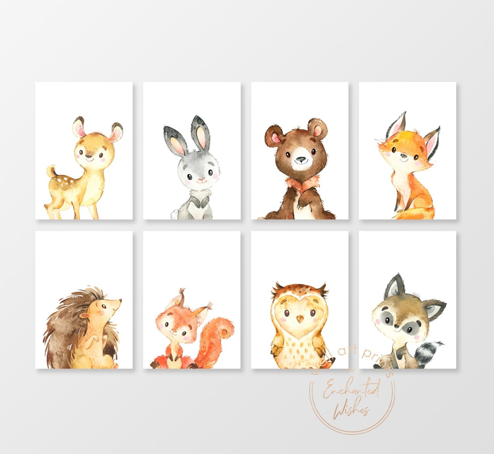 Woodland Animal Prints Set Of 8 Wall Art Printable Prints