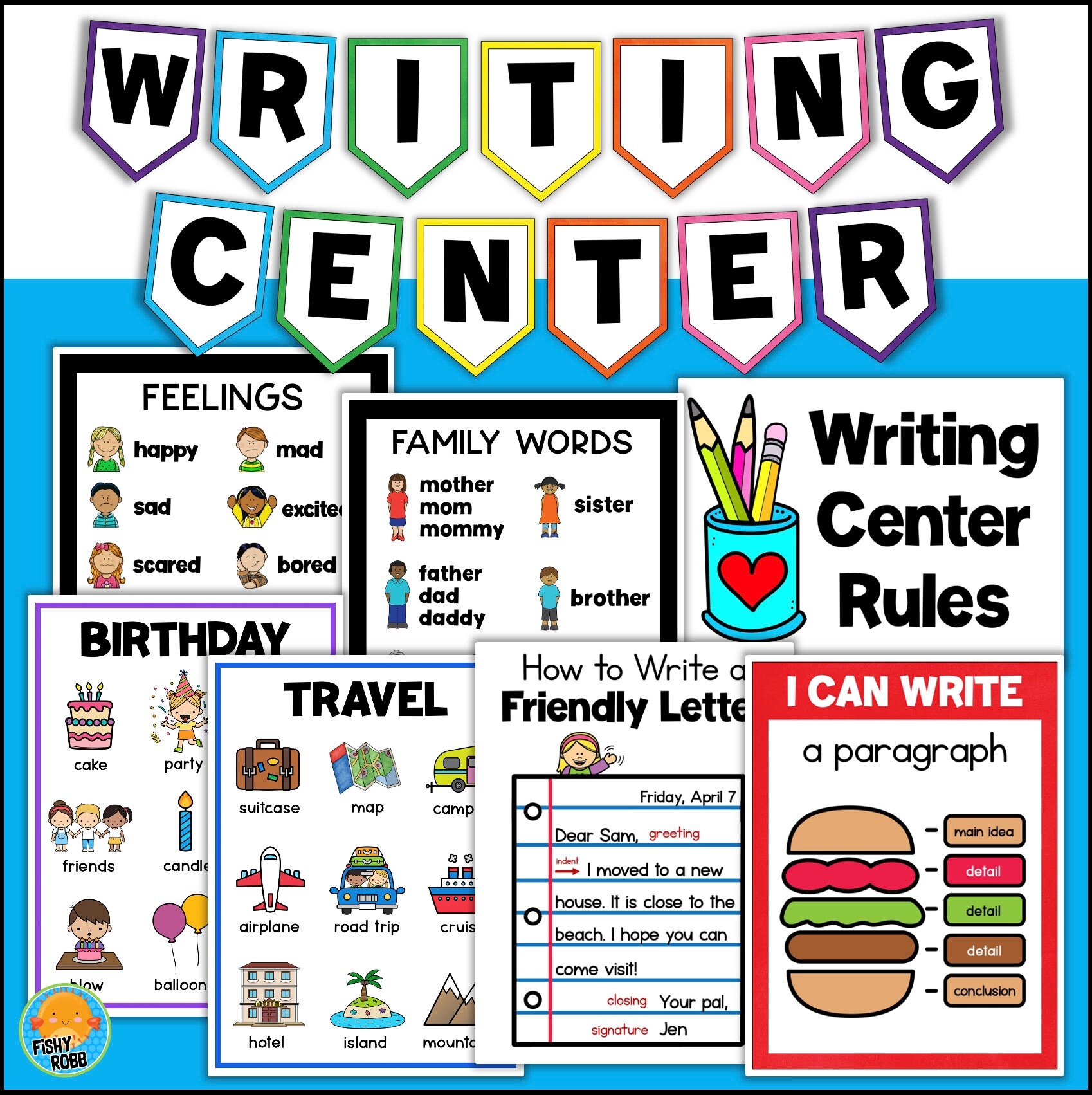 WRITING CENTER Posters Themed Word Lists Anchor Charts Banner For Classroom Homeschool Etsy