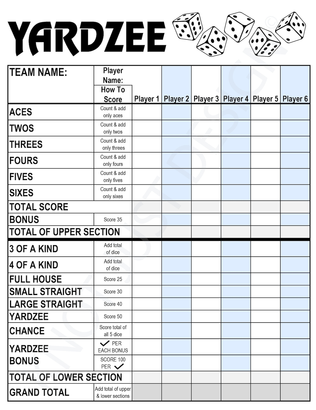 Yardzee Digital Score Card Rules Printable Instant Download Digital File PDF Score Sheet Cricut Yard Games Etsy