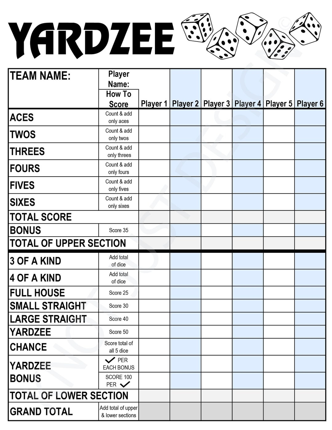 Yardzee Digital Score Card Rules Printable Instant Download Digital File PDF Score Sheet Cricut Yard Games Etsy