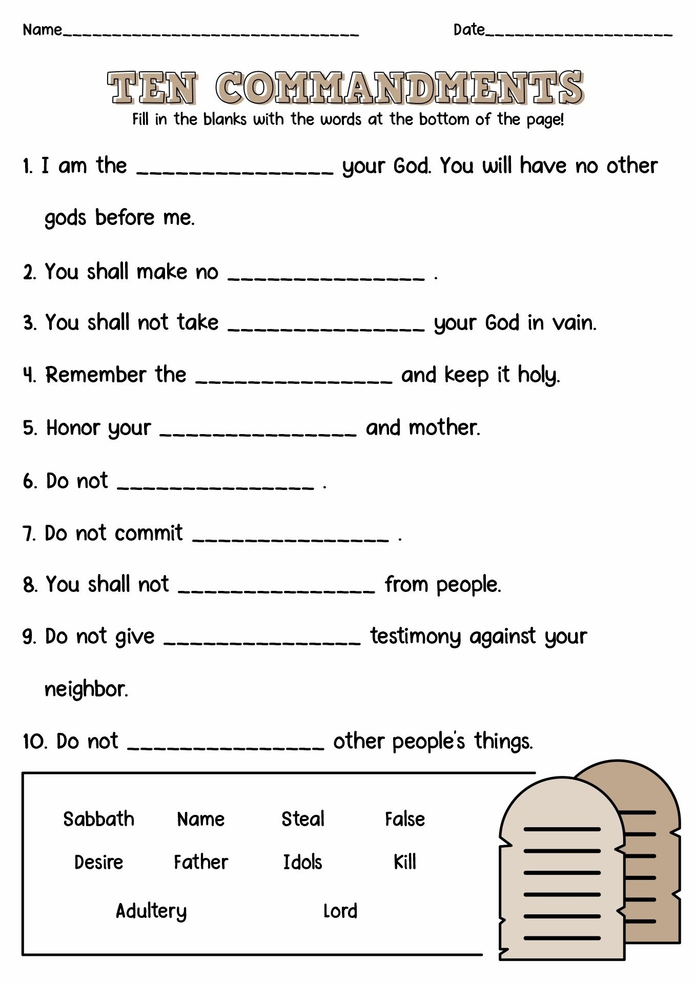 Free 10 Commandments Printables