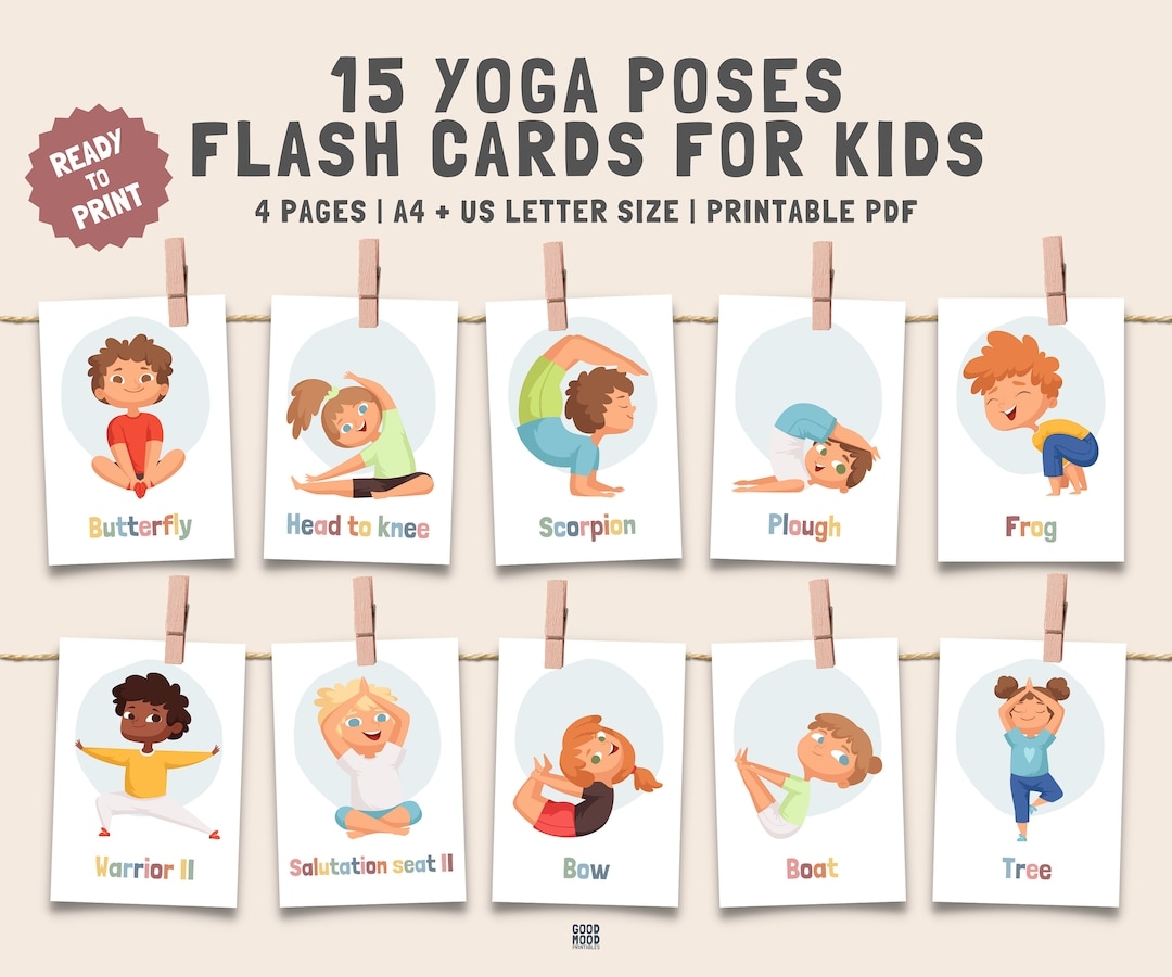 15 Yoga Flash Cards Kids Yoga Cards Children s Yoga Pose Yoga Flashcards For Kids Yoga Pose Printable Cards Montessori Flash Cards Etsy