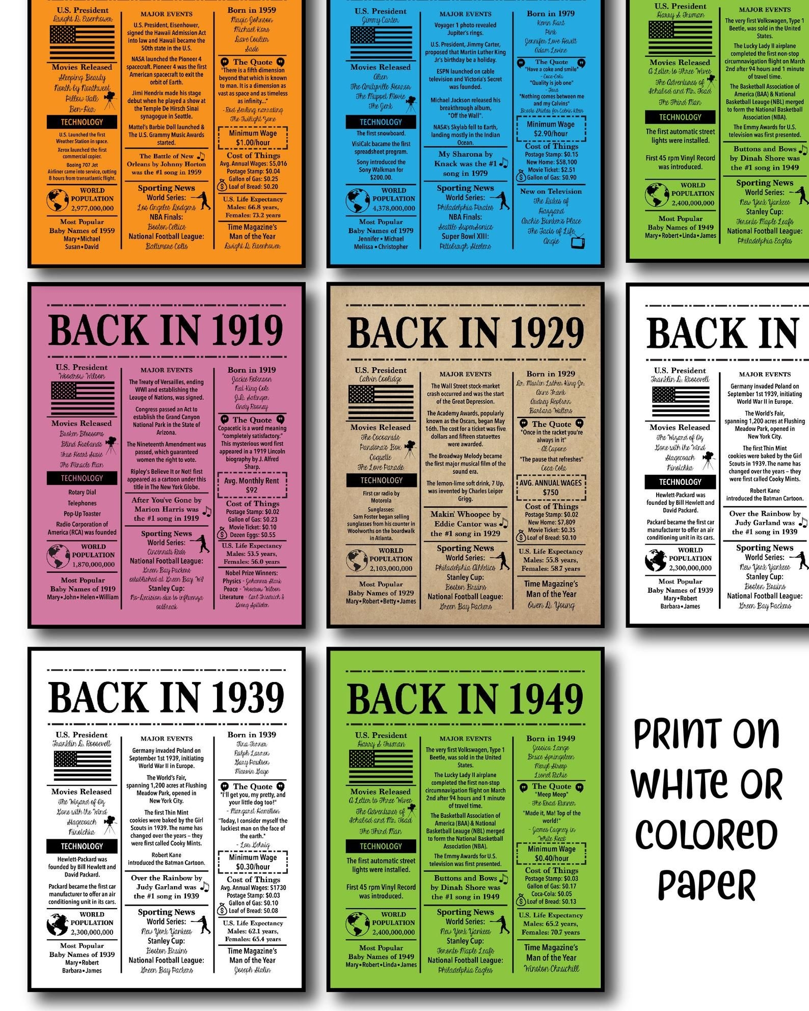 1959 Back In 1959 Fun Facts 1959 Trivia Birthday Sign 1959 16x20 8x10 5x7 INSTANT DOWNLOAD Etsy