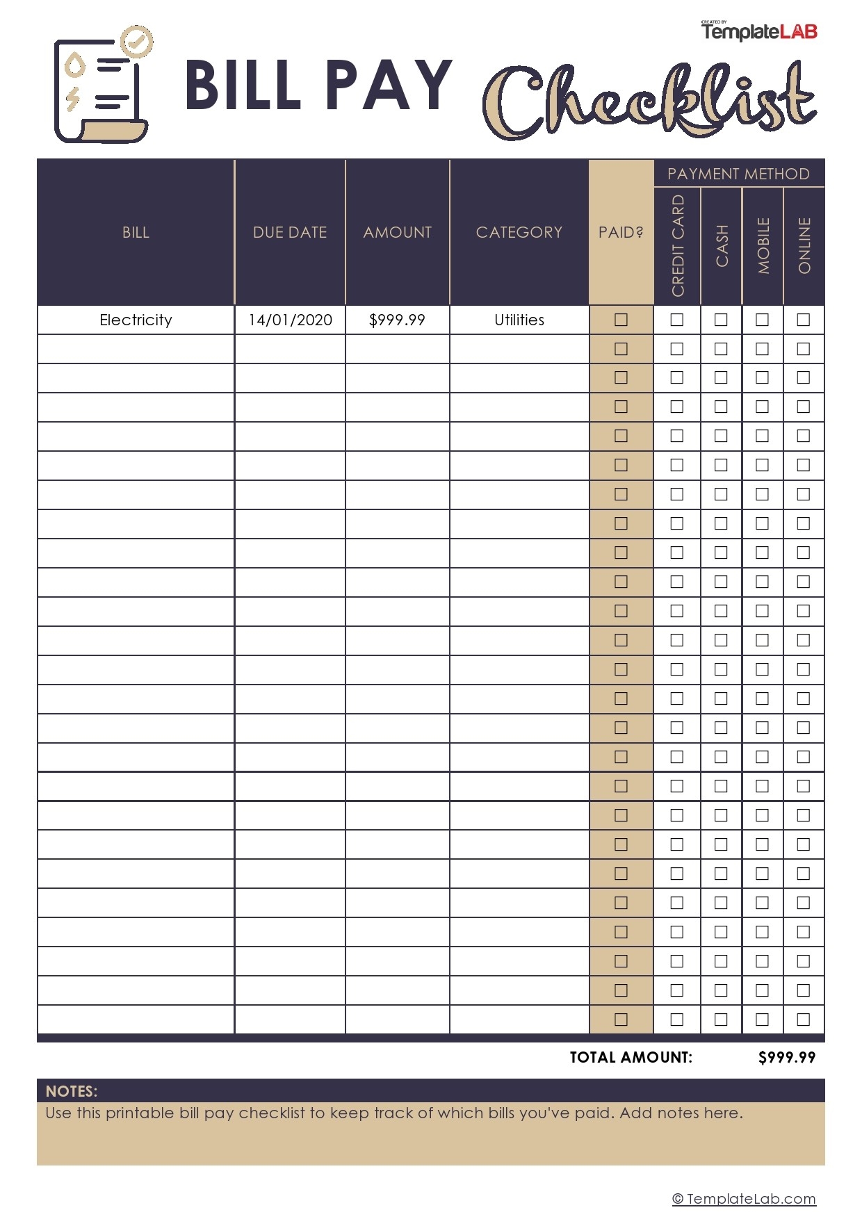 Annual Bill Schedule Free Printable