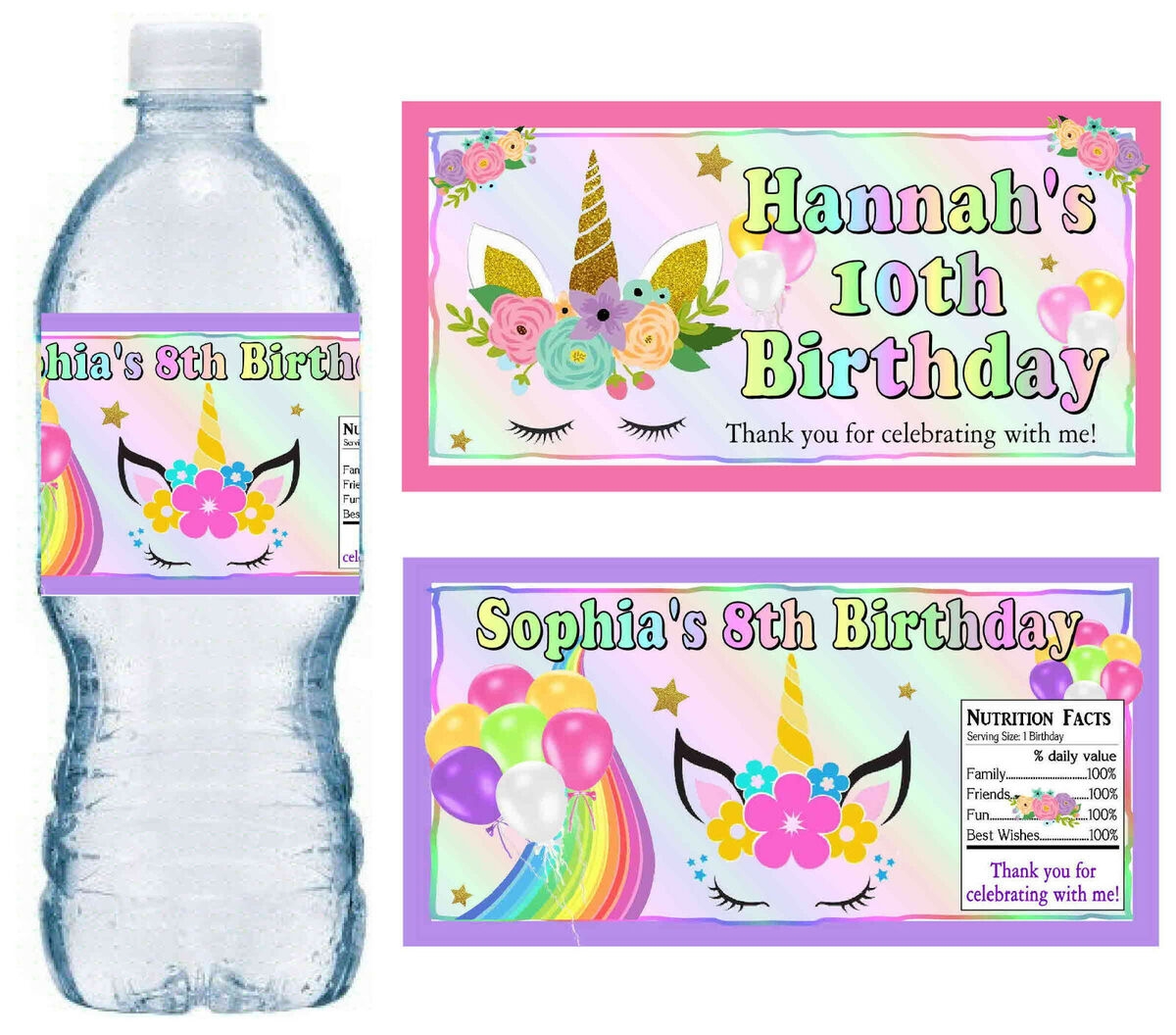 20 UNICORN BIRTHDAY PARTY FAVORS WATER BOTTLE LABELS PERSONALIZED EBay