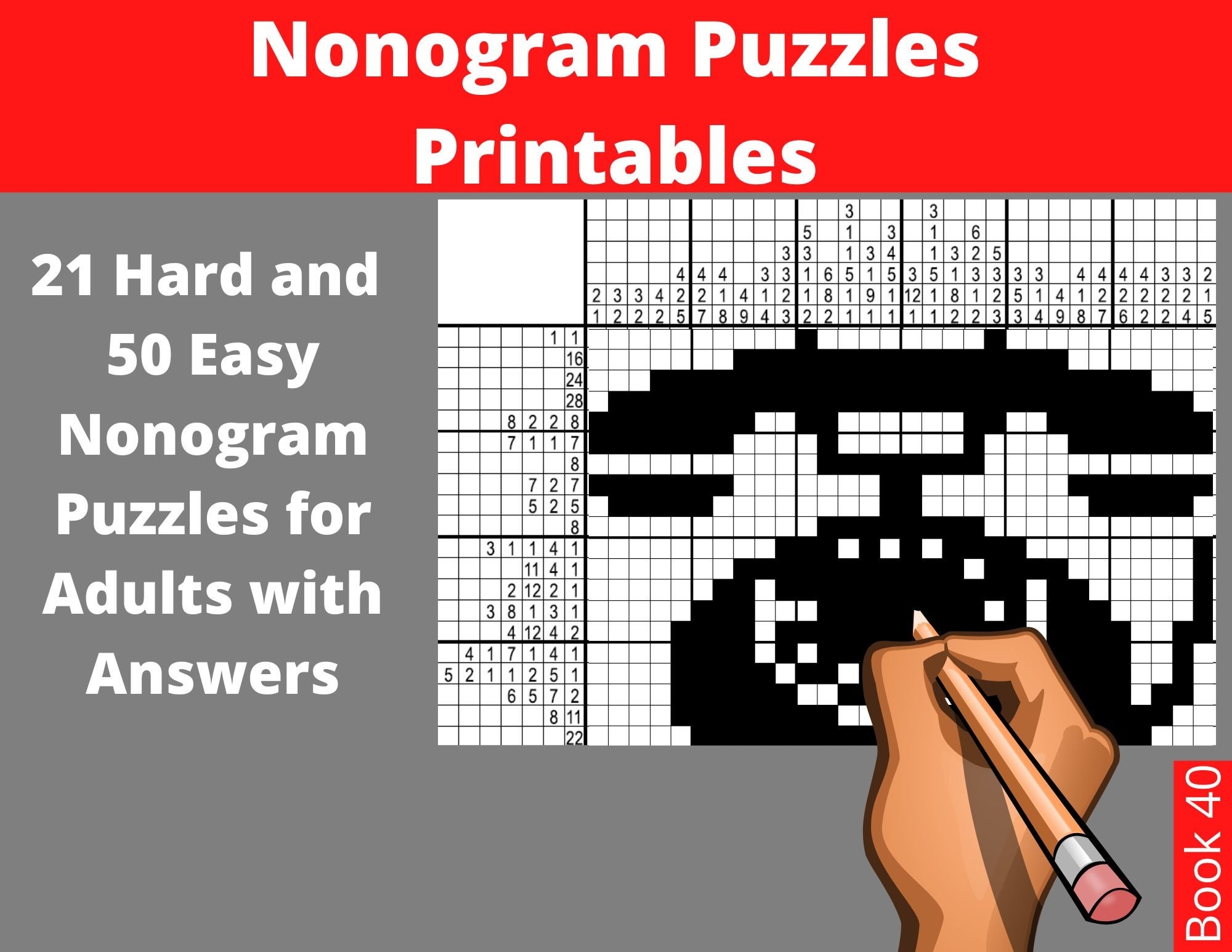 21 Hard And 50 Easy Nonogram Puzzles For Adults With Answers Instant Printable Download Etsy
