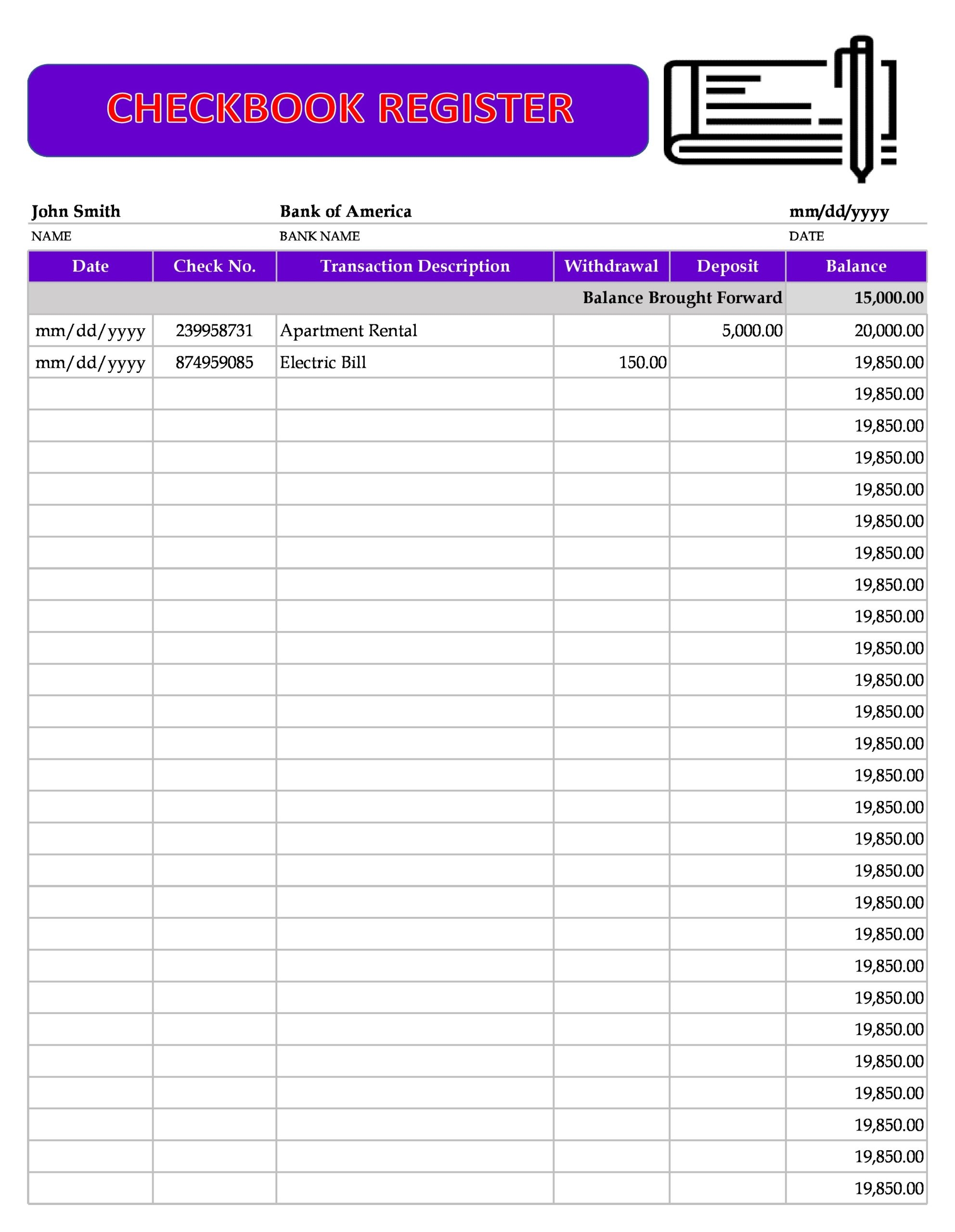 Free Checkbook Register Printable