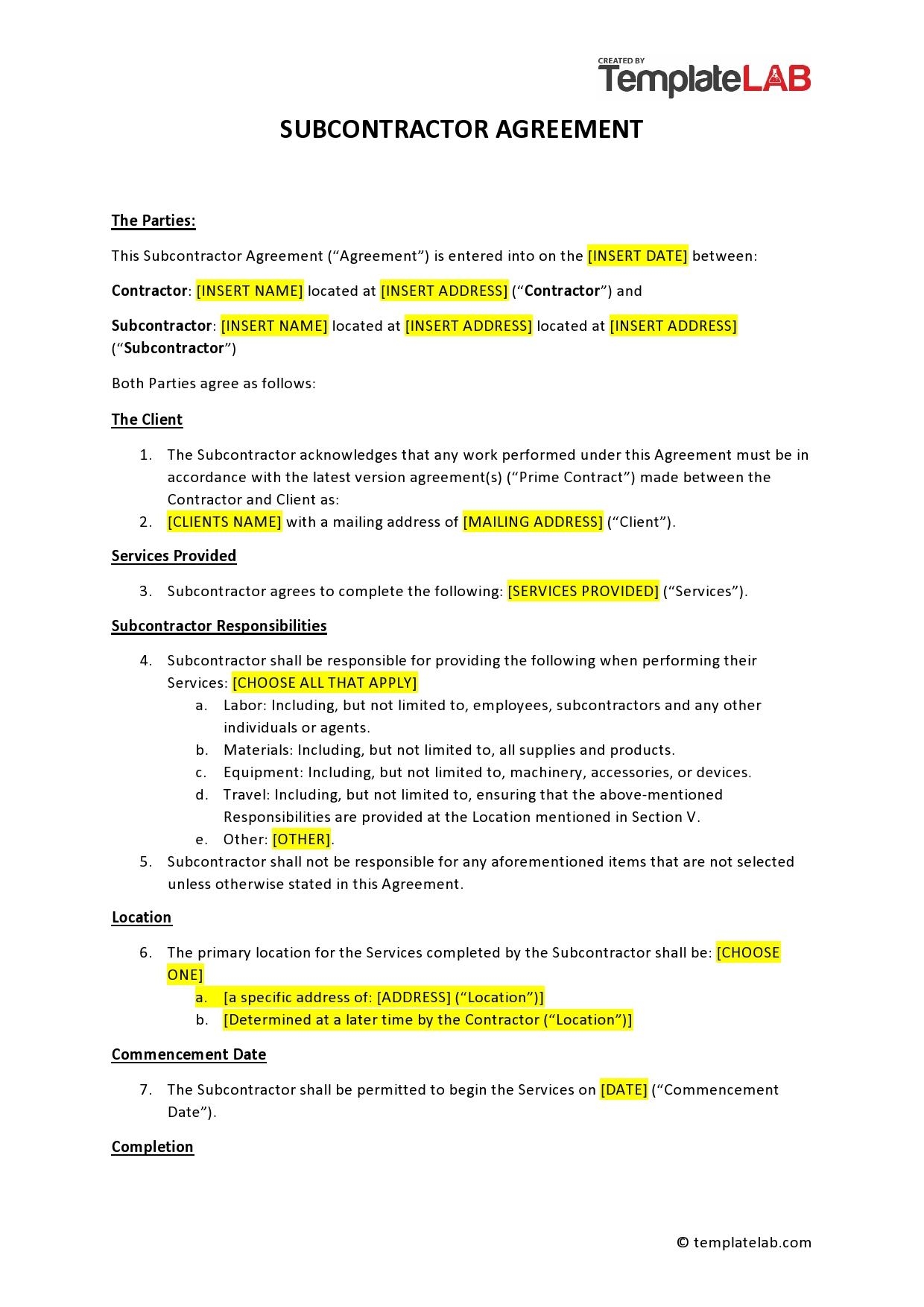 39 Free Subcontractor Agreement Templates Samples