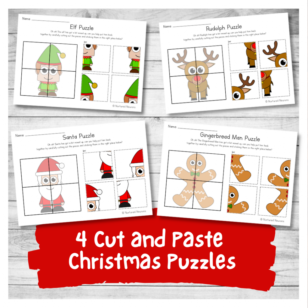 4 Awesome Cut And Paste Christmas Puzzles Preschool Printable Nurtured Neurons