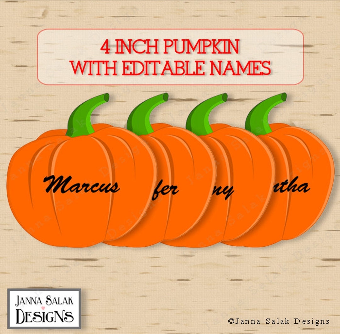 4 Pumpkin Tags With Editable Names Printable Halloween Tag INSTANT DOWNLOAD DIY Pdf Etsy