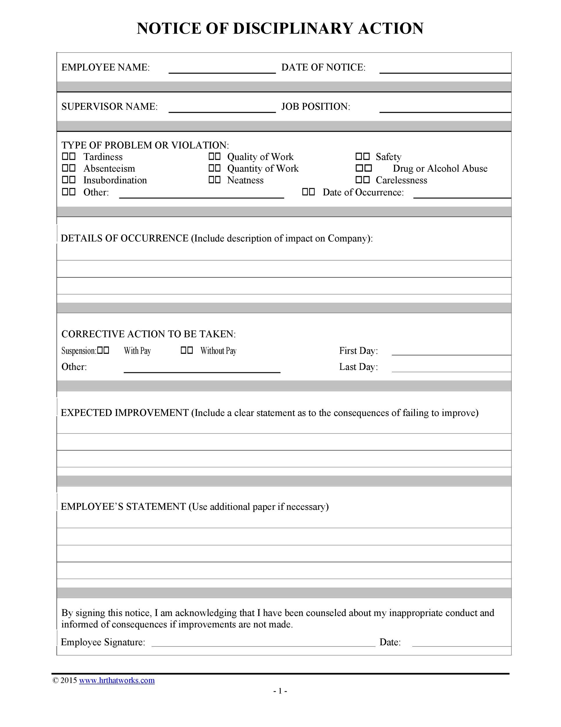 40 Employee Disciplinary Action Forms TemplateLab