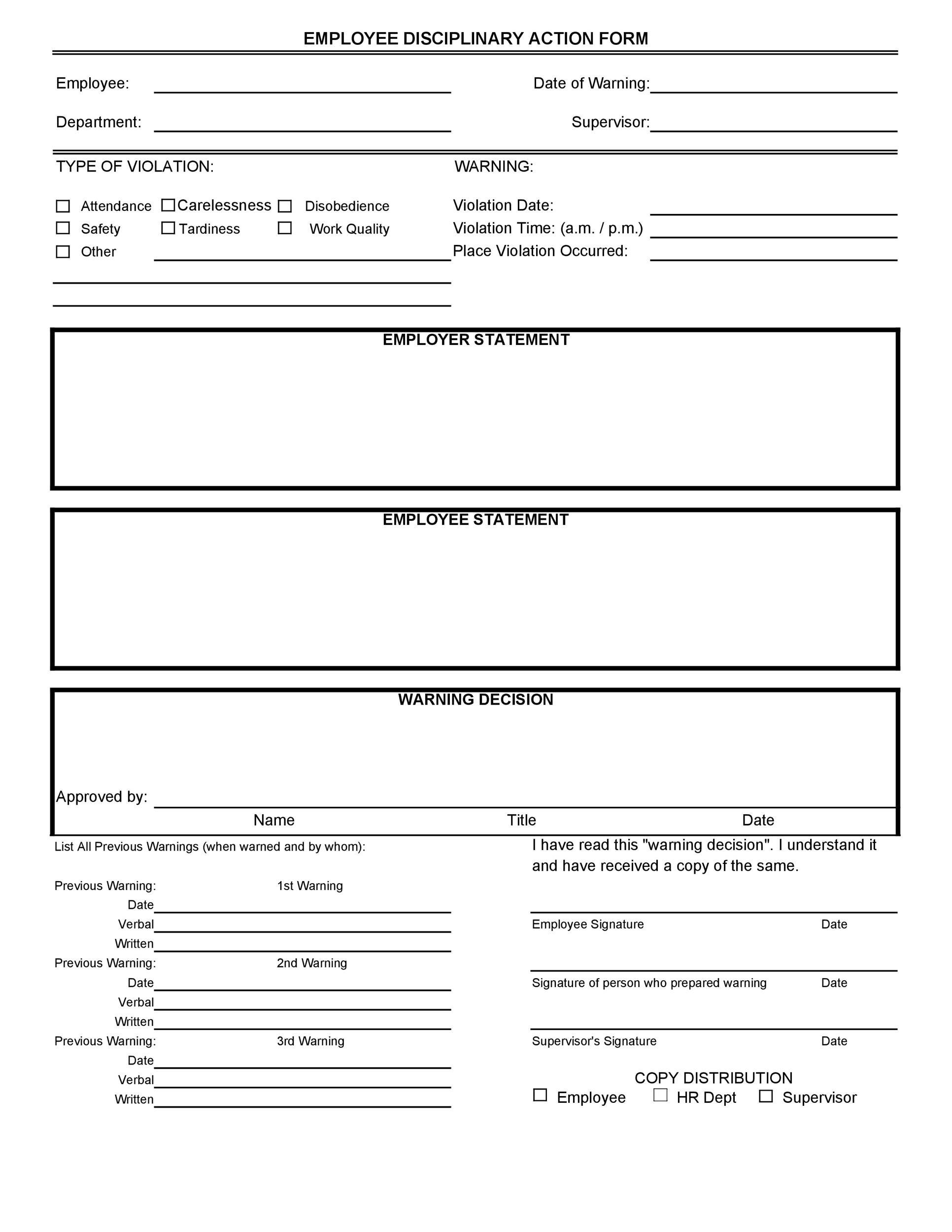 Free Printable Employee Disciplinary Forms
