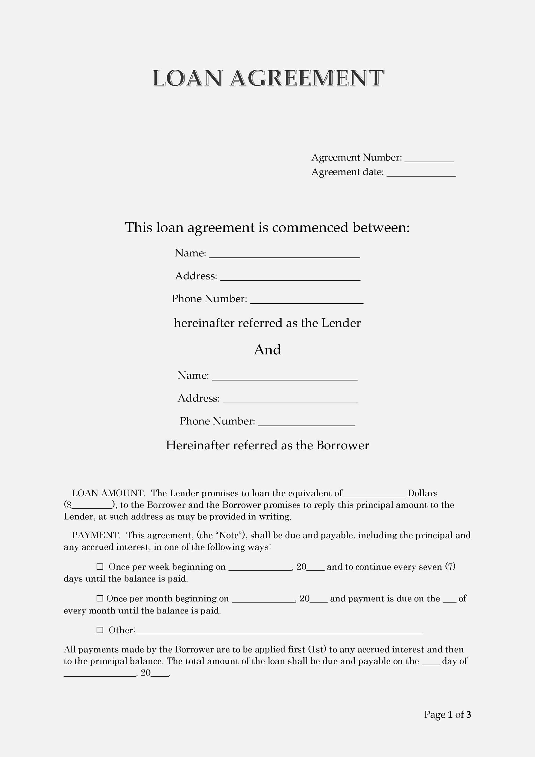 Free Printable Simple Loan Agreement