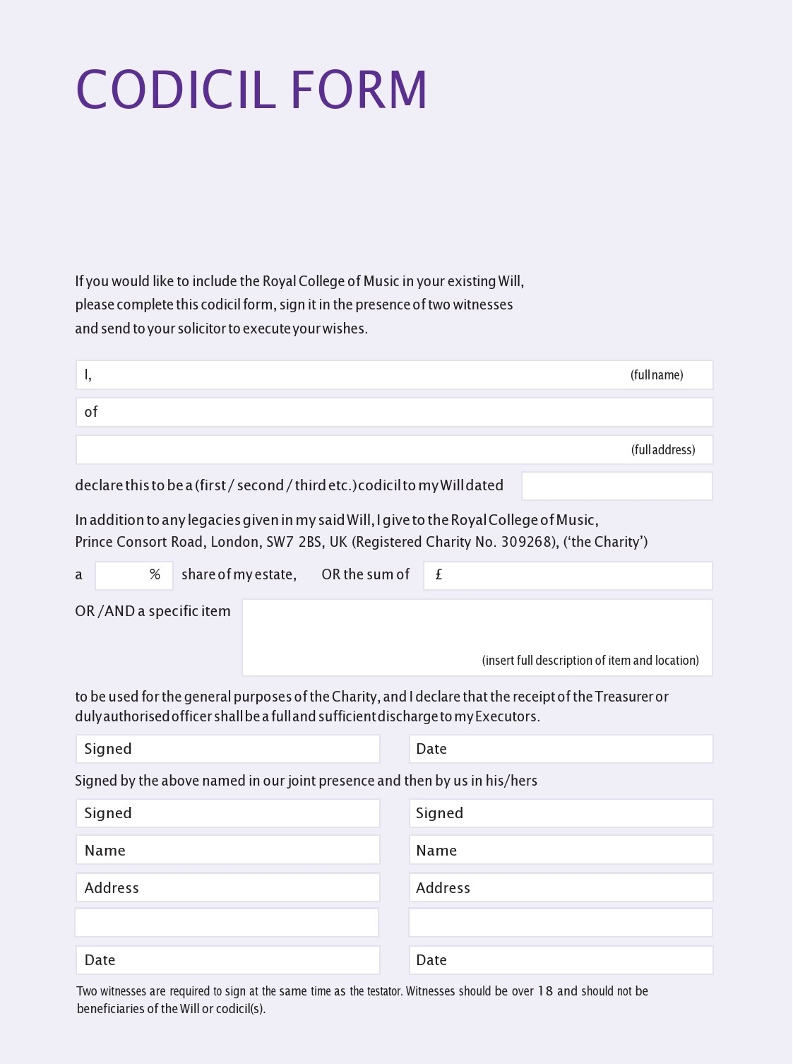 46 Free Codicil To Will Forms Templates TemplateLab