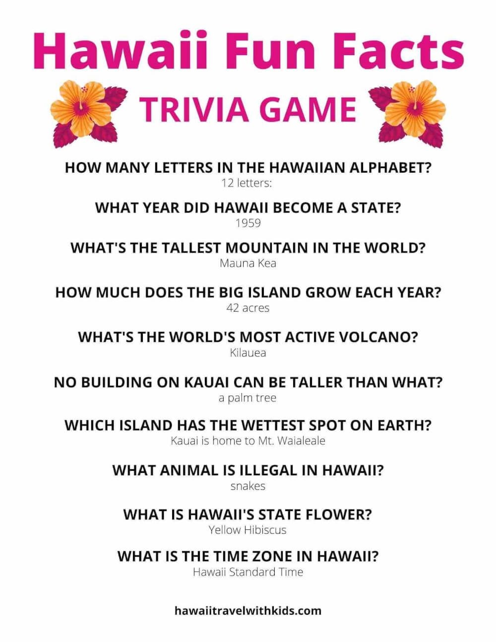 50 Fun Facts About Hawaii Free Hawaiian Trivia Printable 2023 