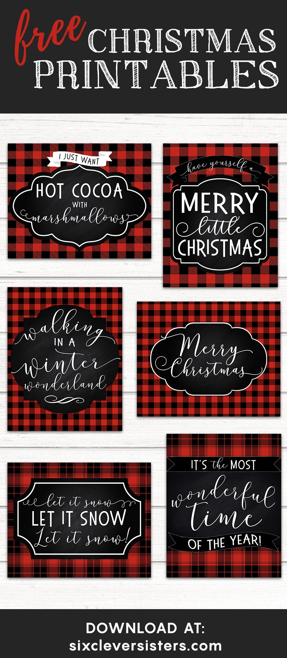 6 FREE Red Buffalo Plaid Check Christmas Printables Six Clever Sisters