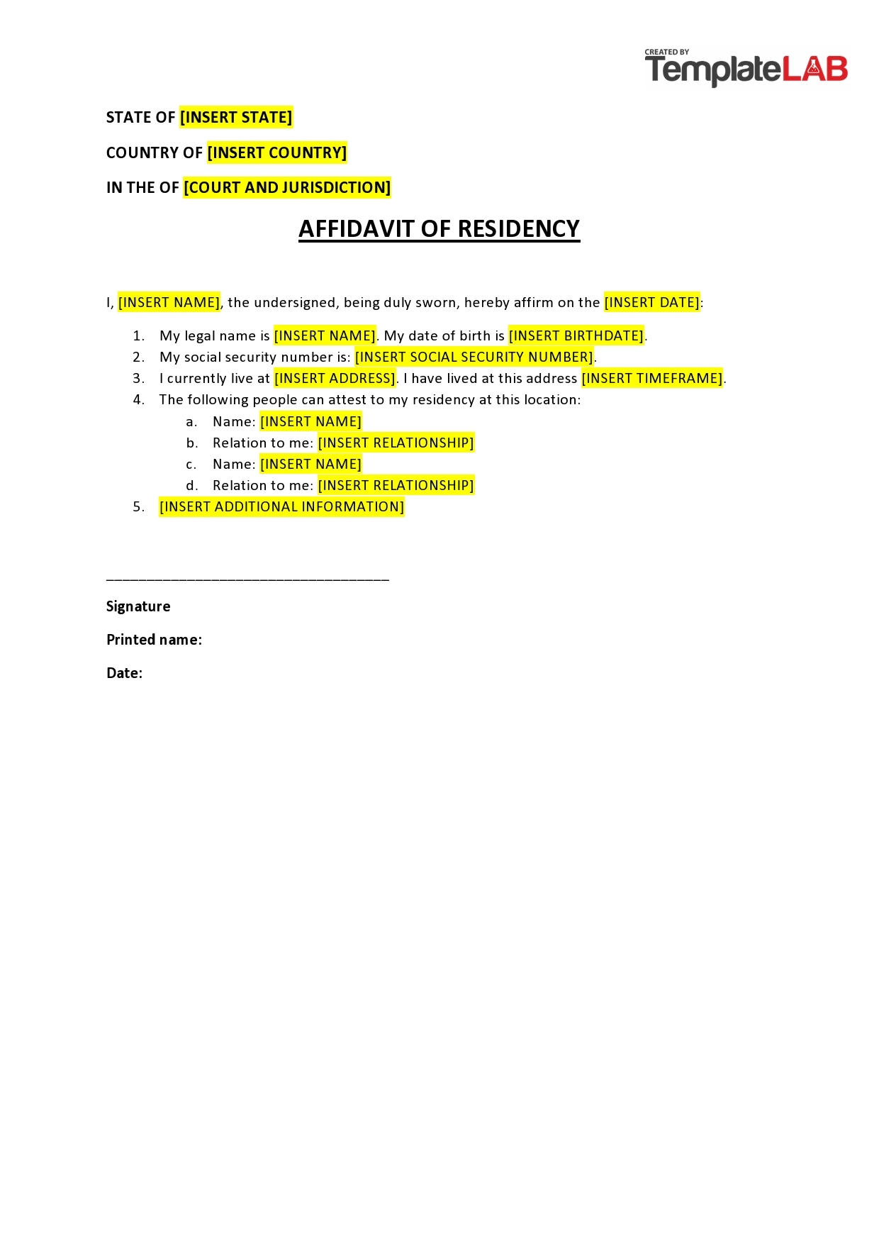 Free Printable Blank Affidavit Form