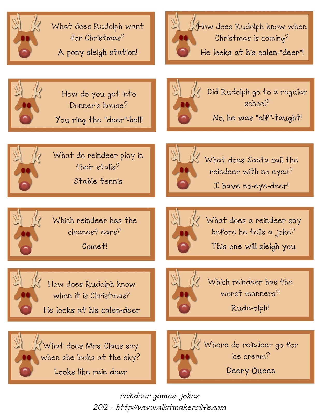 A List Maker s Life Reindeer Riddles Free Printable