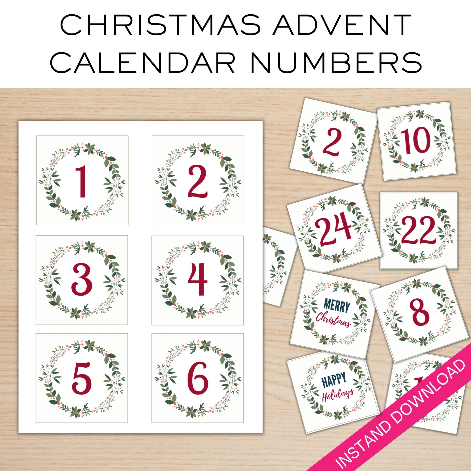 Advent Calendar Countdown Printable Advent Calendar Number Printable Countdown To Christmas Printable Advent Calendar Number Tag Advent Etsy