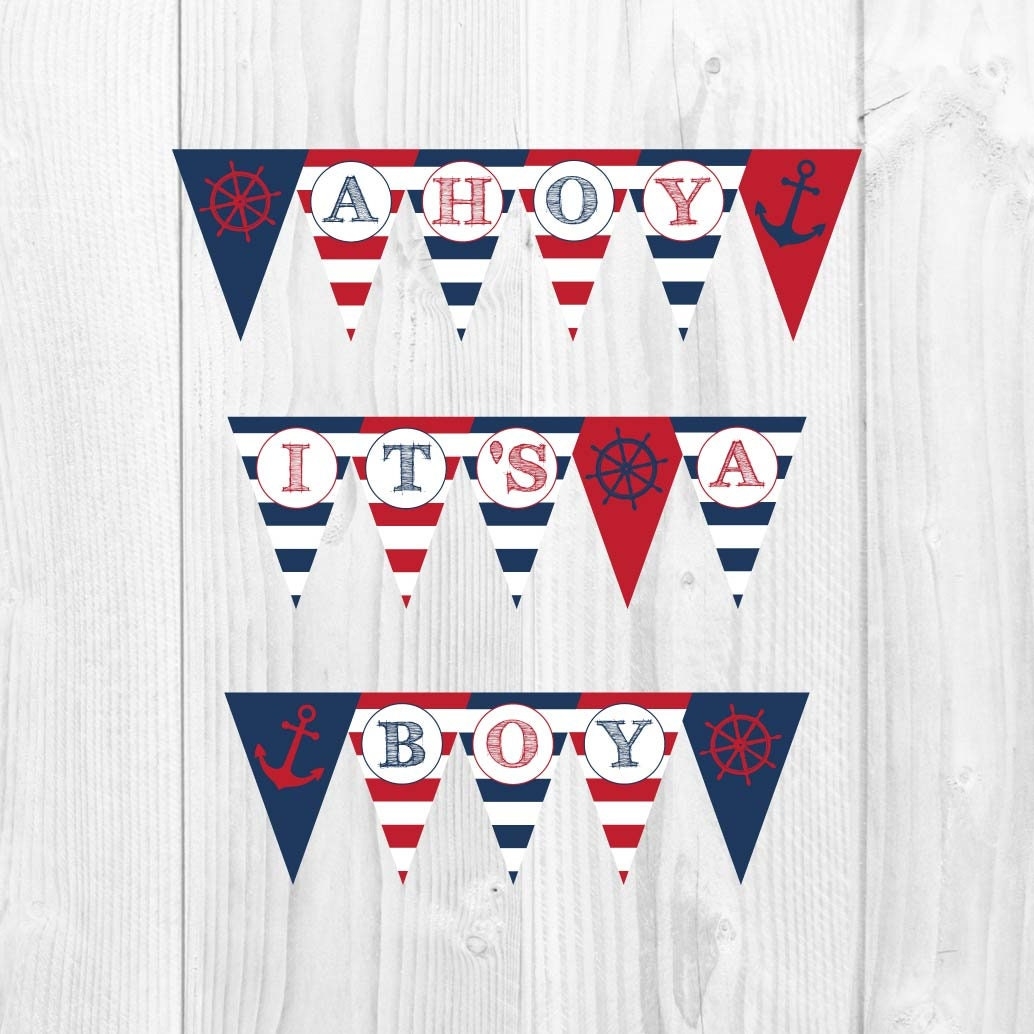 Ahoy It s A Boy Nautical Baby Shower Banner Template Baby Shower Banner Custom Editable Banner For Party Baby Shower Supplies Etsy