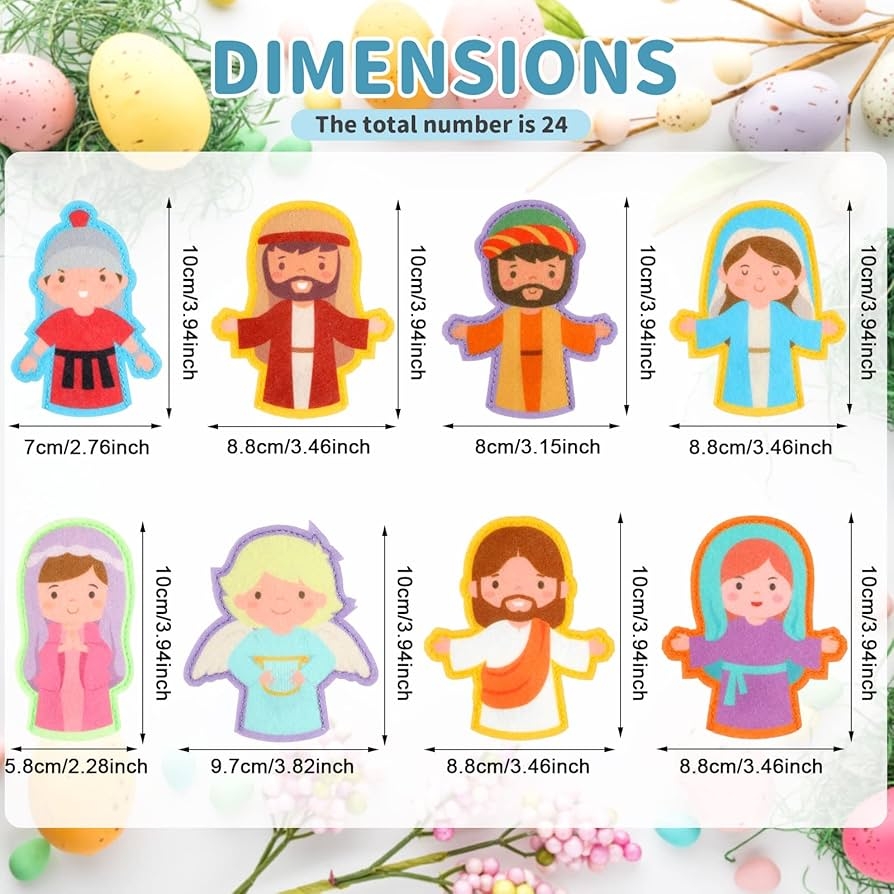 Amazon 24 Pcs Religious Finger Puppets For Easter Christian Nativity Bible Toys Felt Jesus Toys For Easter Party Easter Egg Fillers Sunday School Activity Supplies Bible Study Set 8 Styles Toys