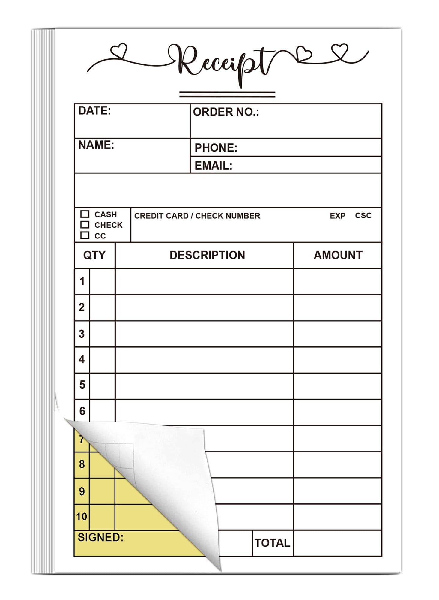Amazon 5 5 X 8 26 Inch Receipt Pad Receipt Book Order Forms Handheld 2 Part Carbonless Sales Order Receipt Form Invoice Pad Invoice Book For Small Business 50 Set Thank You Receipt Booklet Office Products