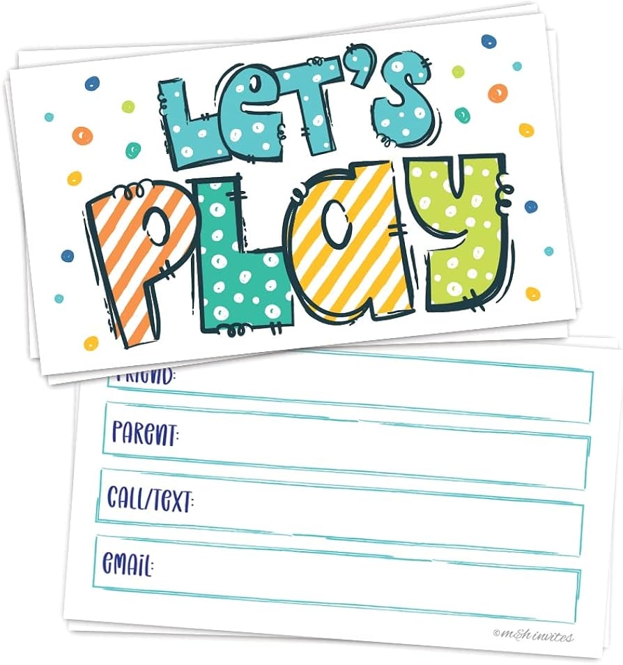 Amazon 50 Play Date Cards For Kids Let s Play Keep In Touch Contact Card For Boys And Girls Business Card Size Toys Games