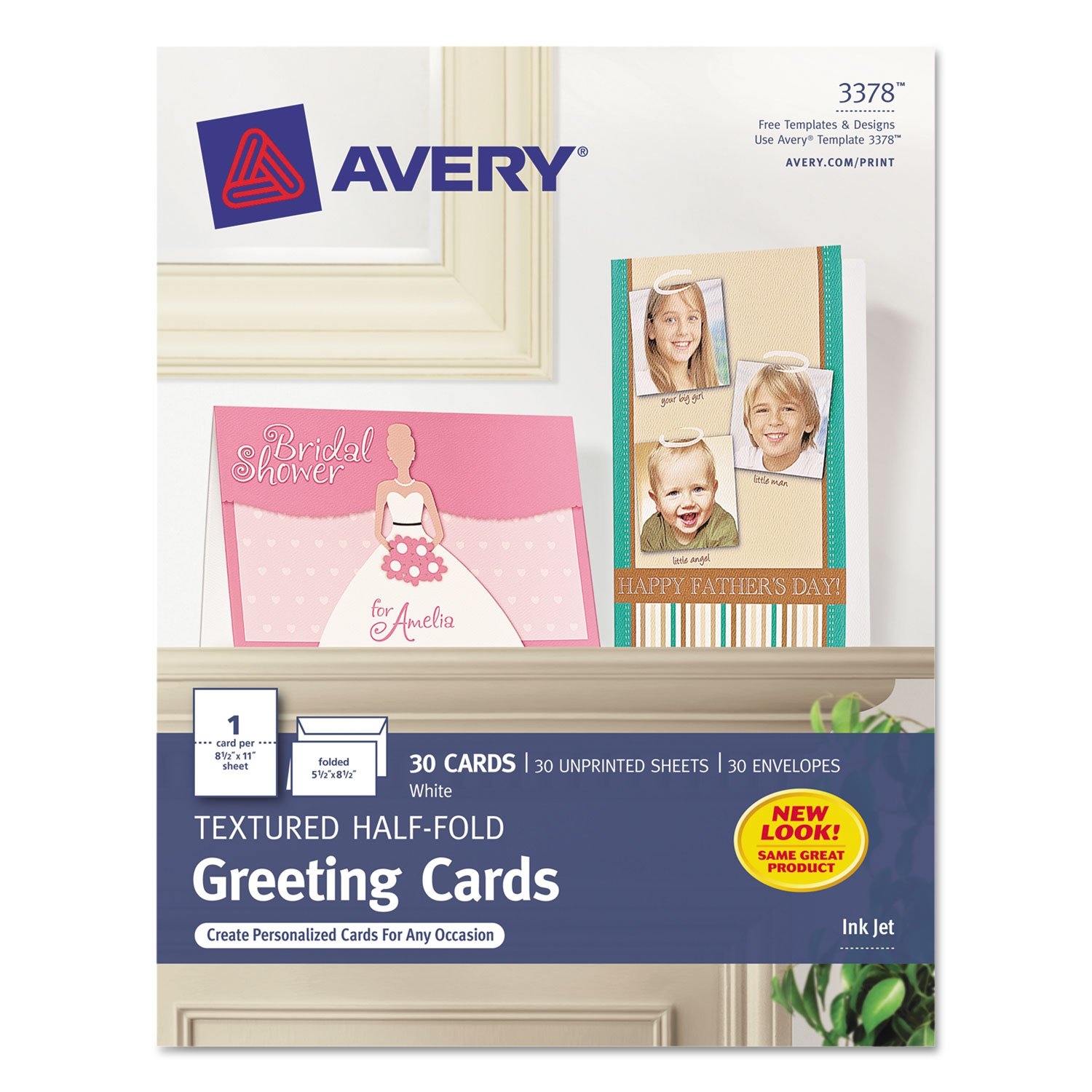 Amazon Avery 3378 Textured Half Fold Greeting Cards Inkjet 5 1 2 X 8 1 2 White Envelopes Included Box Of 30 Office Products