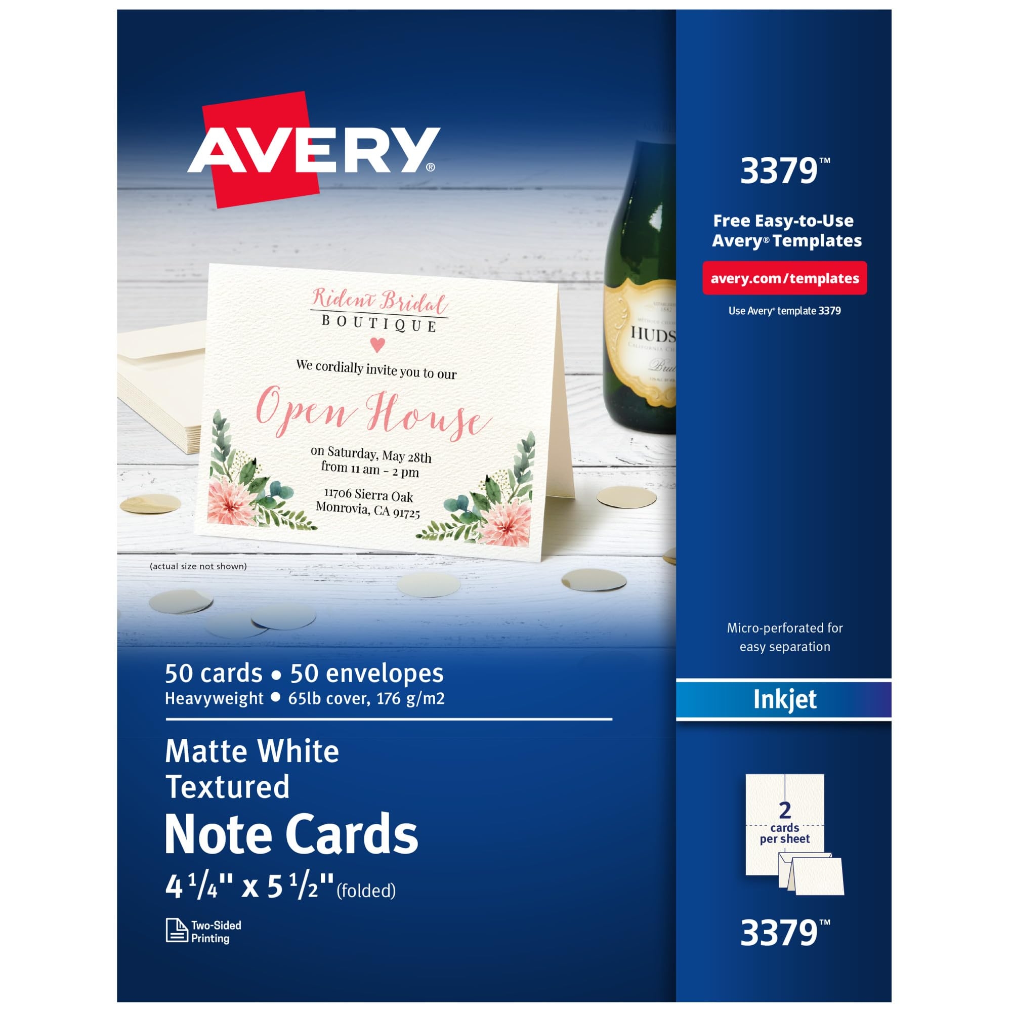 Amazon Avery Printable Note Cards With Envelopes 4 25 X 5 5 Textured White 50 Blank Note Cards For Inkjet Printers 03379 Blank Note Cards Office Products