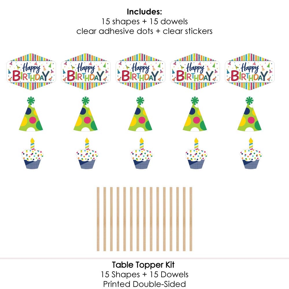 Amazon Big Dot Of Happiness Cheerful Happy Birthday Colorful Birthday Party Centerpiece Sticks Table Toppers Set Of 15 Home Kitchen