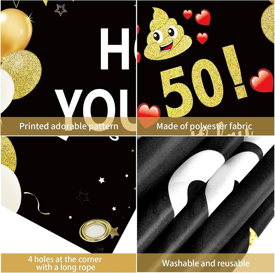 Amazon Funny 50th Birthday Banner Decorations For Men Women Black Gold Happy 50 Birthday Banner Sign Party Supplies Fifty Birthday Photo Booth Background For Outdoor Indoor Home Kitchen
