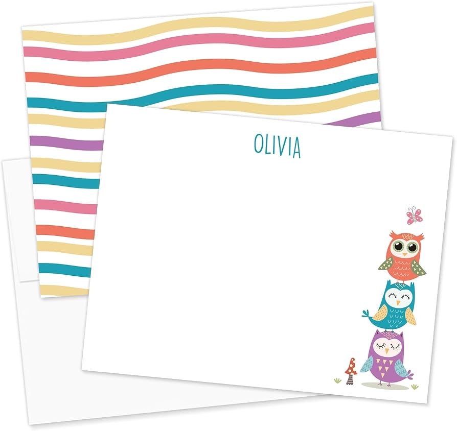 Amazon Hello Love Goods Owls Personalized Stationery Set For Kids Note Cards And Envelopes With Customized Name Office Products