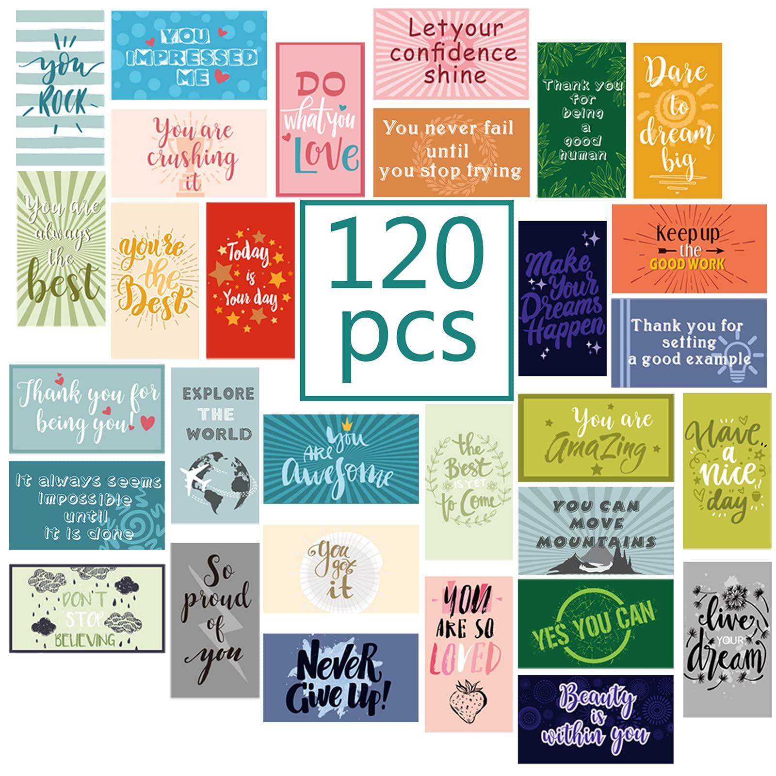 Amazon Outus 120 Pcs Motivational Encouragement Quote Cards Inspirational Kindness Appreciation Gratitude Business Cards Encouragement Mini Note Cards 30 Styles 3 5 X 2 Inch Bright Style Office Products