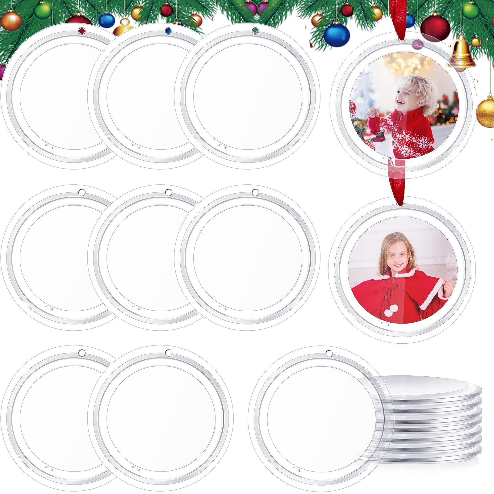 Amazon Tcevily 18 Pcs Christmas Clear Hanging Photo Frame Acrylic Picture Frames Ornament Mini Frames With Ribbon Xmas Picture Frame For Christmas Trees Decoration 18 Round 