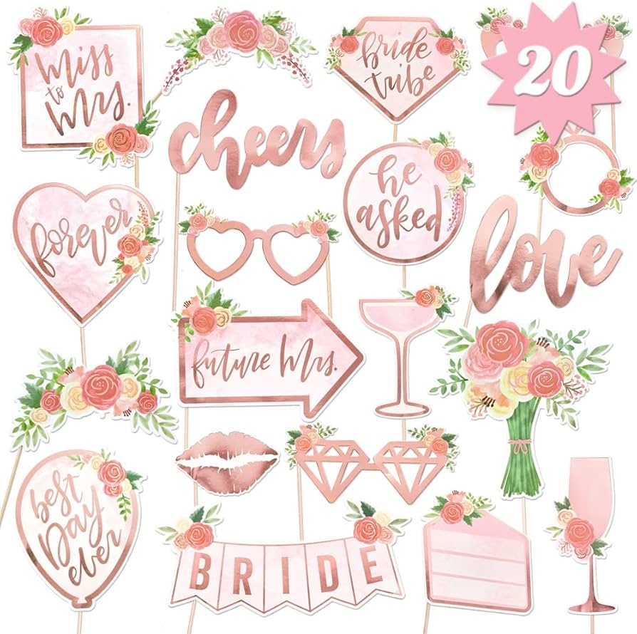 Amazon Xo Fetti Bridal Shower Wedding Photo Booth Props 20 Pieces Pre Assembled Rose Gold Bachelorette Party Decorations Bride To Be Miss To Mrs Home Kitchen