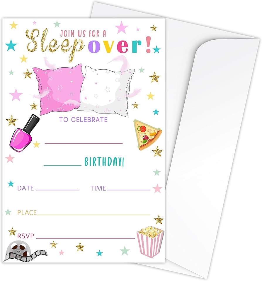 Amazon Zodvery Sleepover Birthday Party Invitations Cards Slumber Party Supplies For Kids Boys Or Girls 20 Fill In Birthday Party Invitations And 20 Envelopes Set 04 Home Kitchen