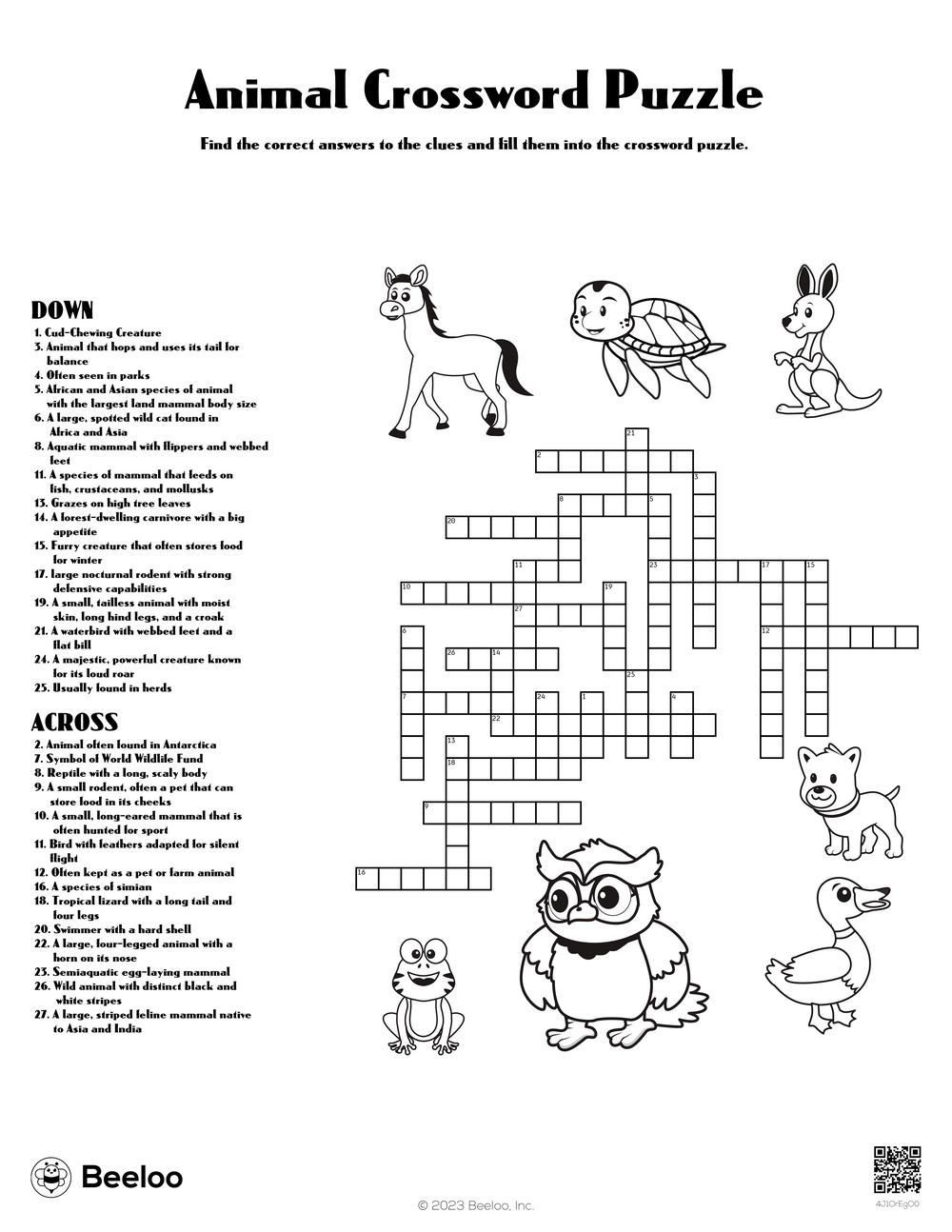 Animal Crossword Puzzle Beeloo Printable Crafts And Activities For Kids