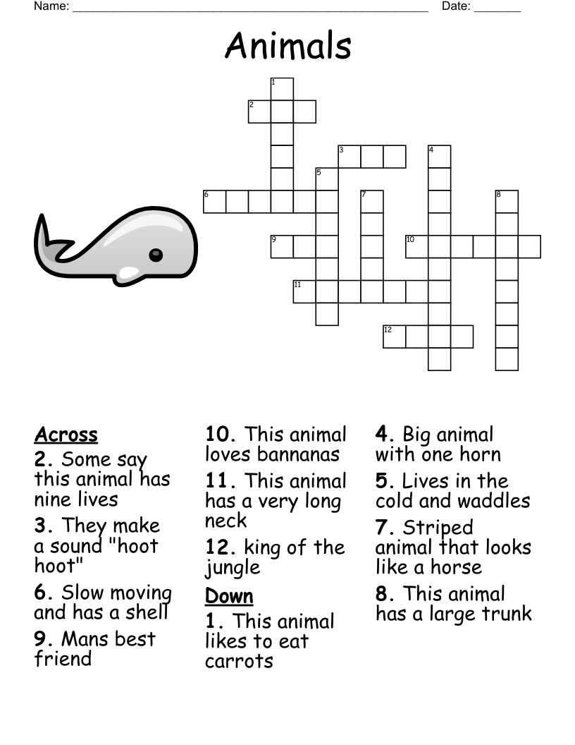 Animal Crossword Puzzle WordMint